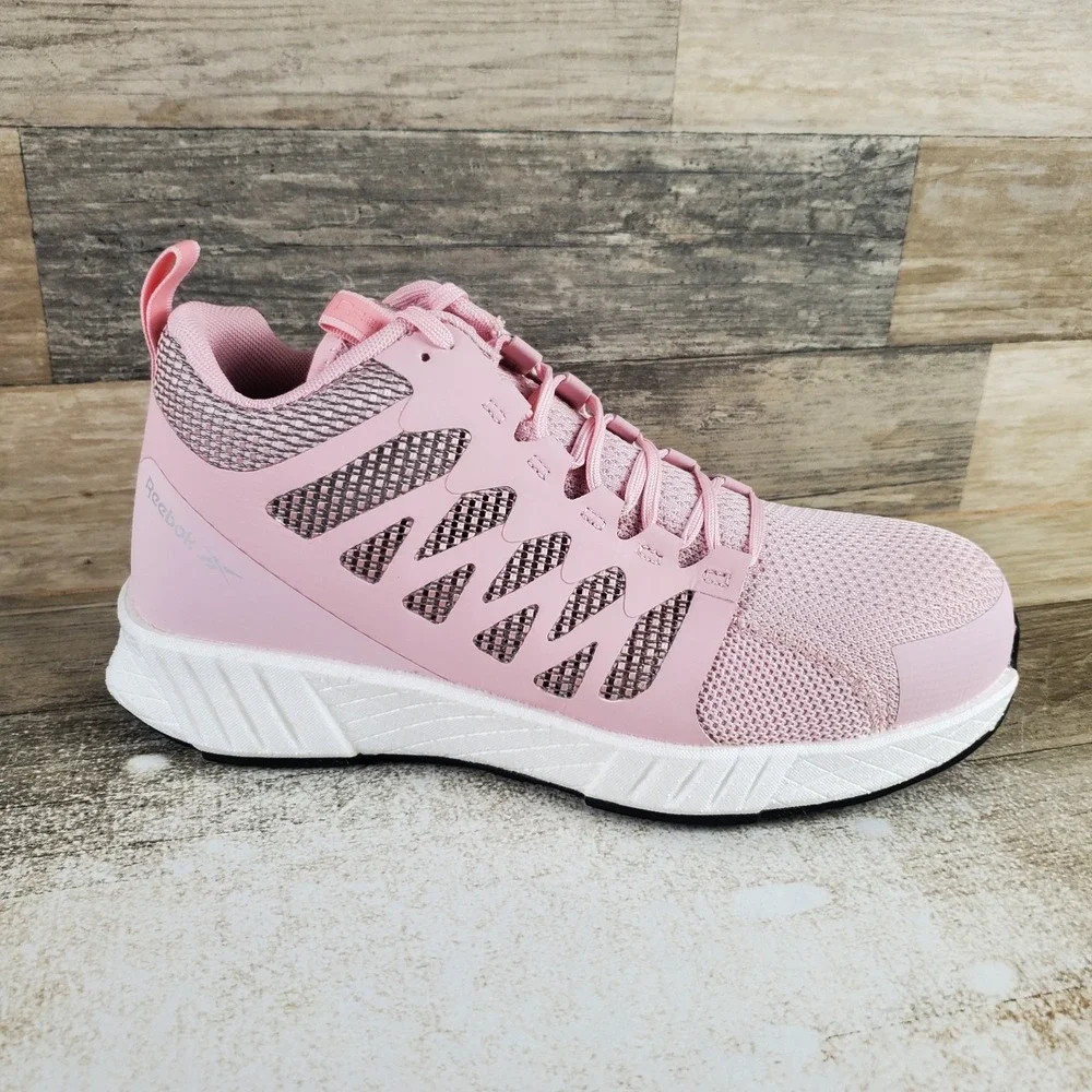 Reebok Fusion Flexweave Womens Work Boots Sz 9 M Pink Comp Toe Mid-Cut Lace Up